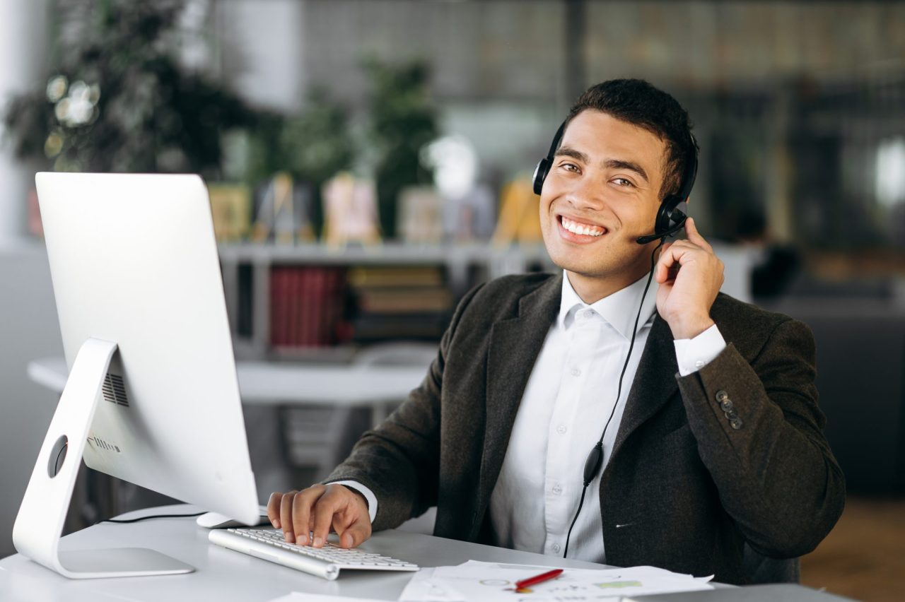 man business work studying student online call center operator